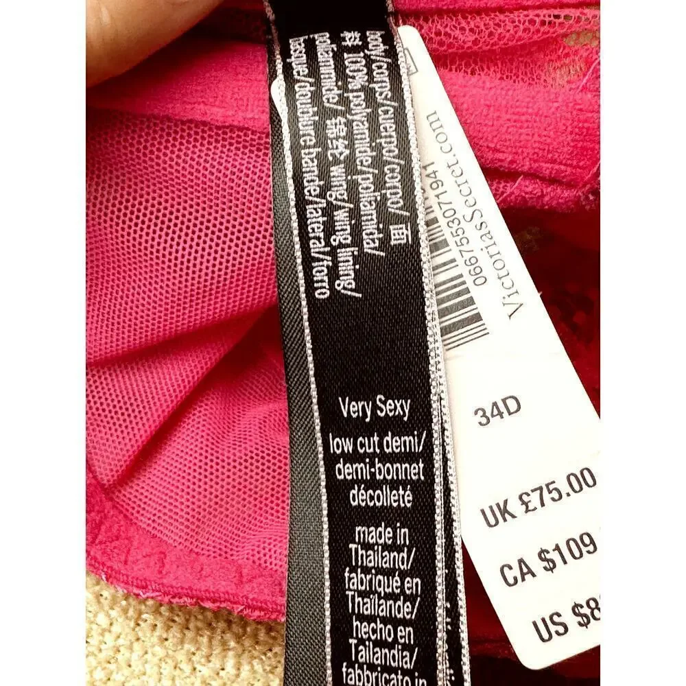 Victoria Secret Fuschia Lace Racerback Bra Women's Size 34D NWT